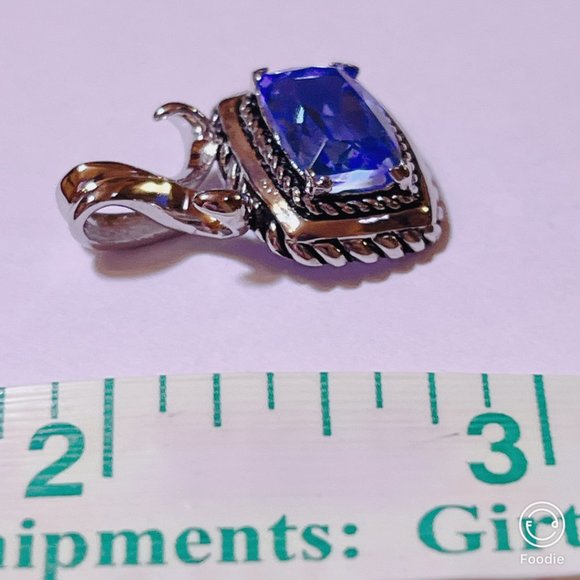 NEW Blue Cushion Cut GEMSTONE Silver Pendant - 925 SILVER - Picture 5 of 8